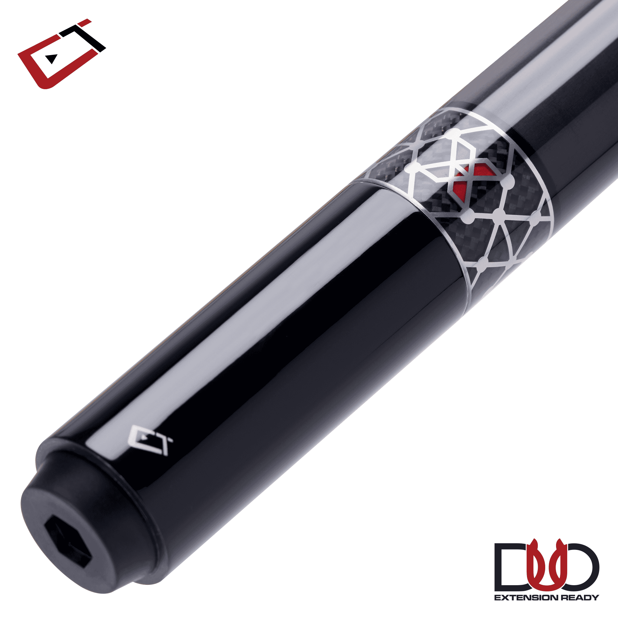 BAGUETTE DE BILLARD CUETEC CYNERGY NOIRE ET ARGENT X RAW AVEC WRAP EN POLYMÈRE PERFORÉ 12.5 MM 19 OZ
