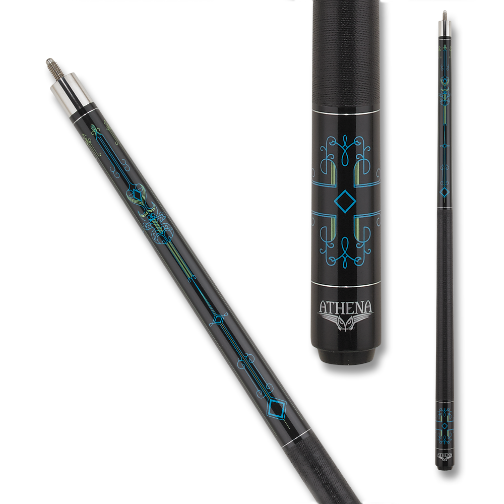 BAGUETTE DE BILLARD ATHENA ATH51 MOTIF À RAYURES GRIP EN LIN NOIR BLEU ET VERT 12.5MM 19OZ