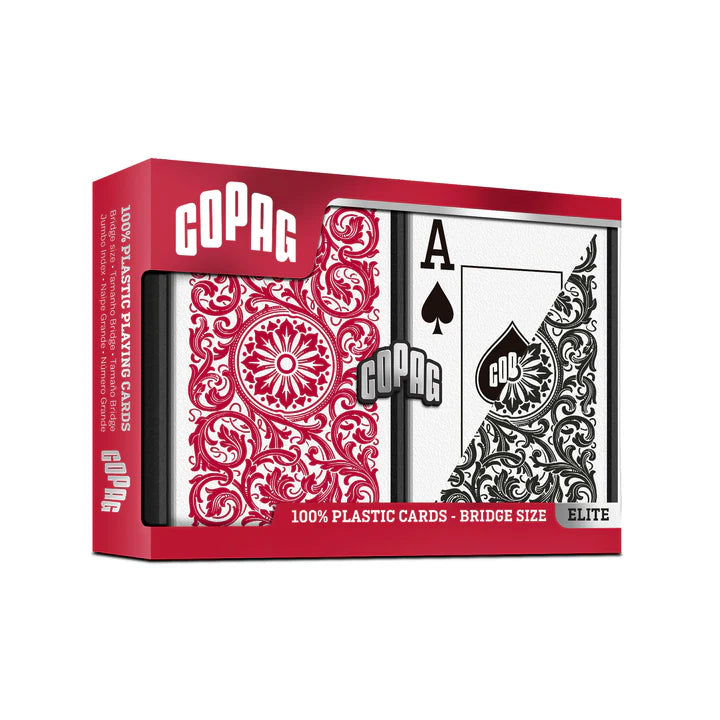 COPAG JEU DE CARTES BRIDGE EN PLASTIQUE DOUBLE ENSEMBLE 1546 JUMBO ROUGE ET NOIR