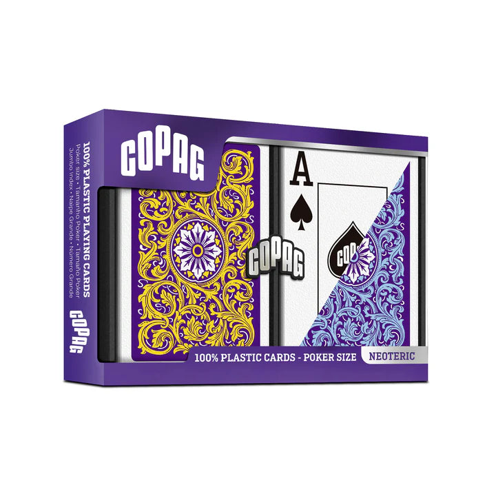 COPAG JEU DE CARTES POKER EN PLASTIQUE NEOTERIC DOUBLE ENSEMBLE JUMBO 1546 VIOLET ET BLEU ET JAUNE