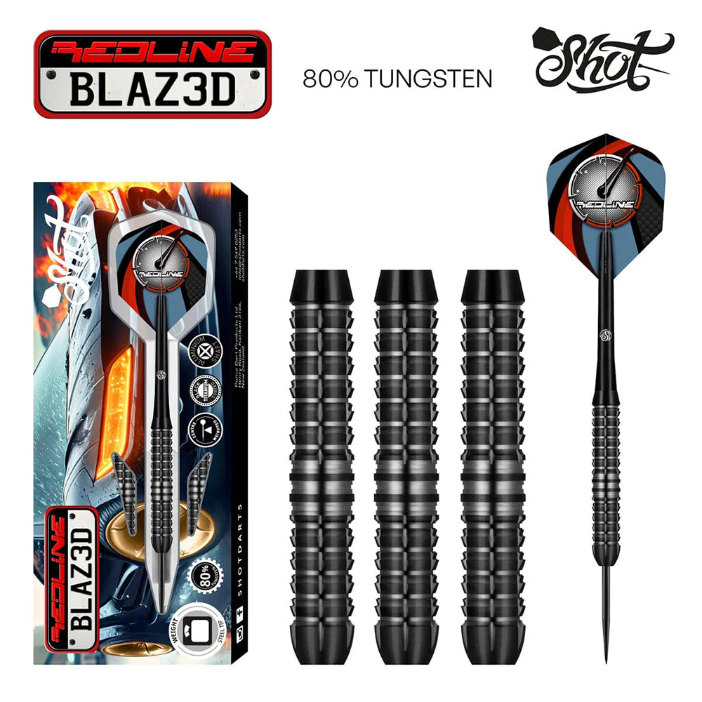 JEU DE FLÉCHETTES SHOT REDLINE BLAZ3D POINTE ACIER TUNGSTÈNE 80 % 22G