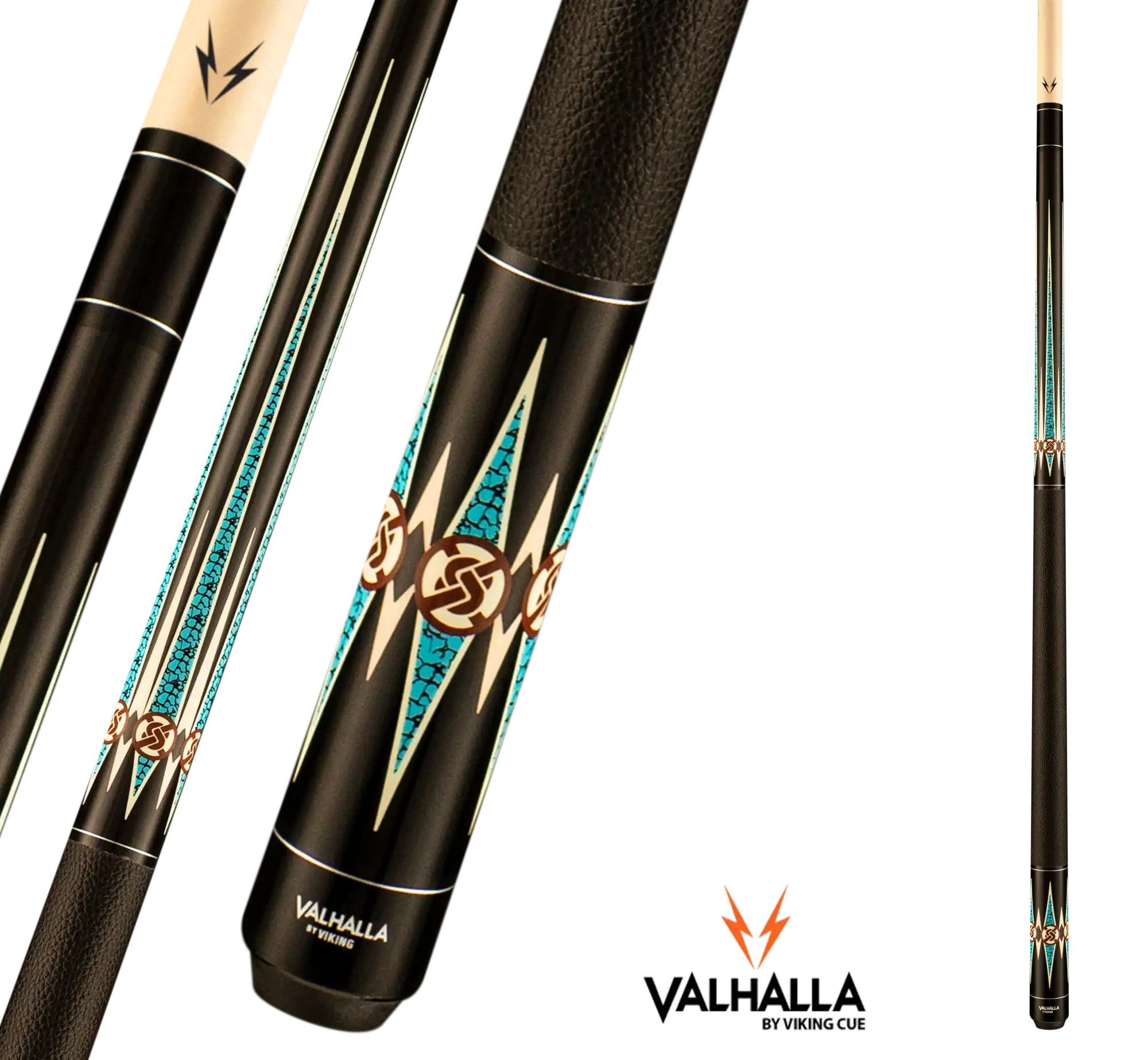 BAGUETTE DE BILLARD VIKING VALHALLA VA704 NOIR ET TURQUOISE WRAP EN CUIR 13MM 190Z