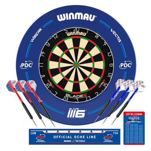 WINMAU® PDC SURROUND BLADE 6 DARTBOARD &amp; BRASS DARTS COMBO SET