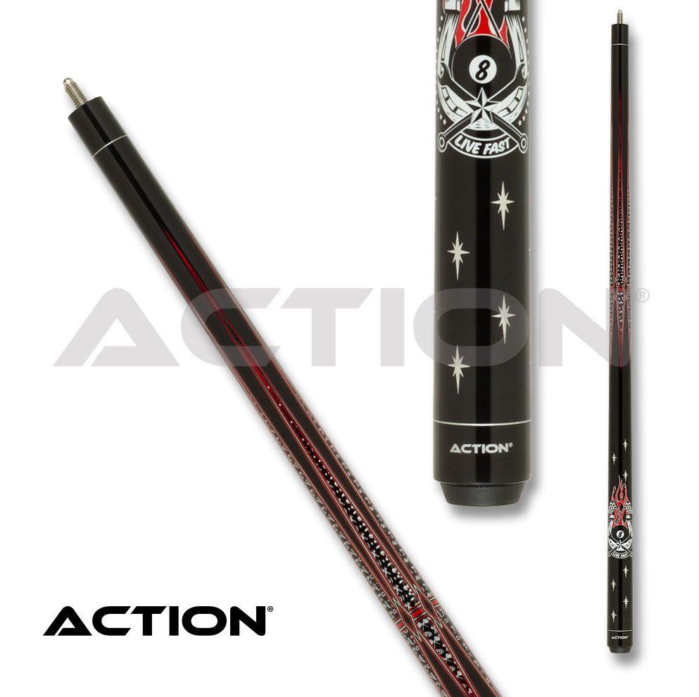 BAGUETTE DE BILLARD ACTION 8 FIRE FLAG ACT165 NOIR ET ROUGE 13MM 19OZ