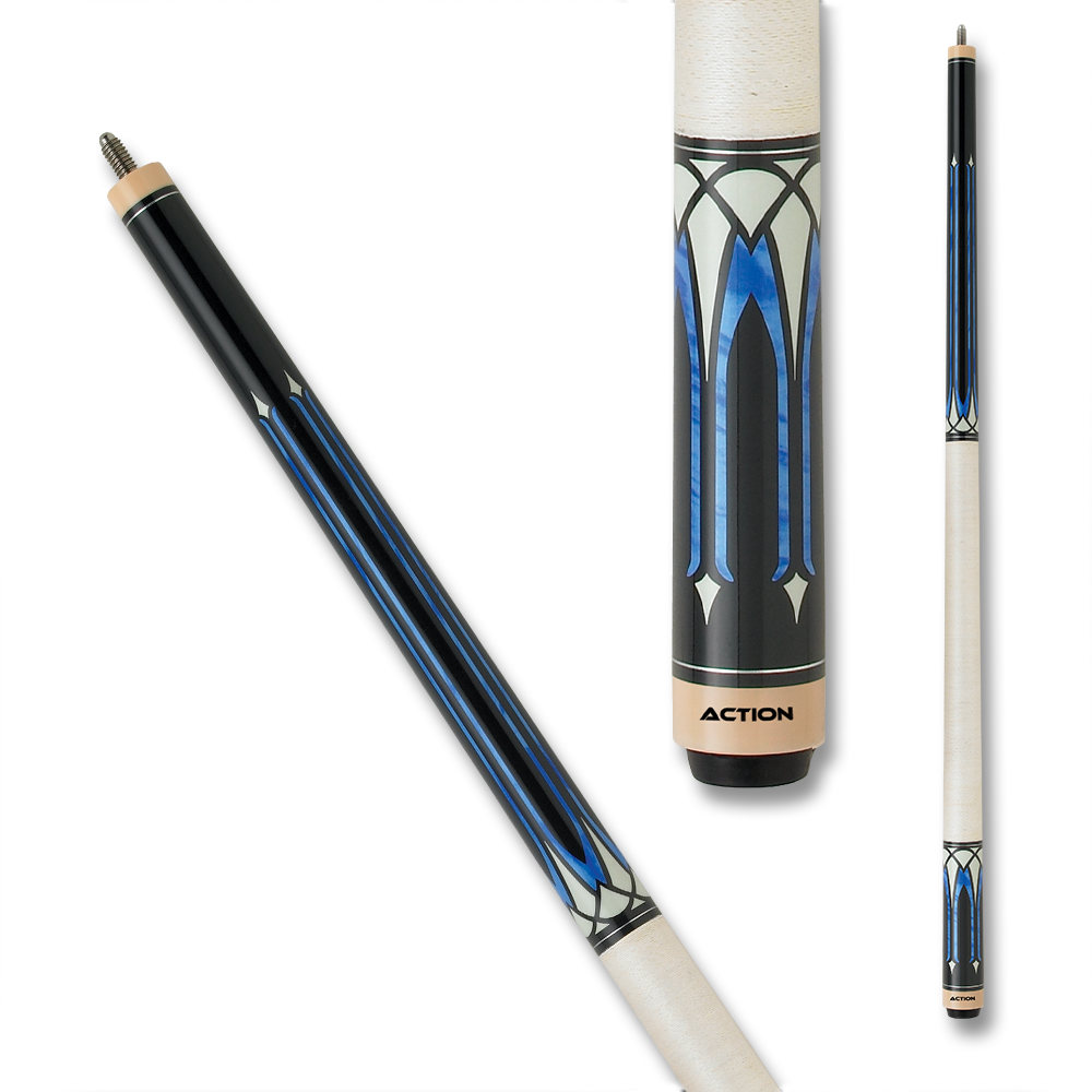 BAGUETTE DE BILLARD ACTION EXOTIC ACT136 AVEC GRIP EN LIN BLANC ET BLEUE 13MM 19OZ