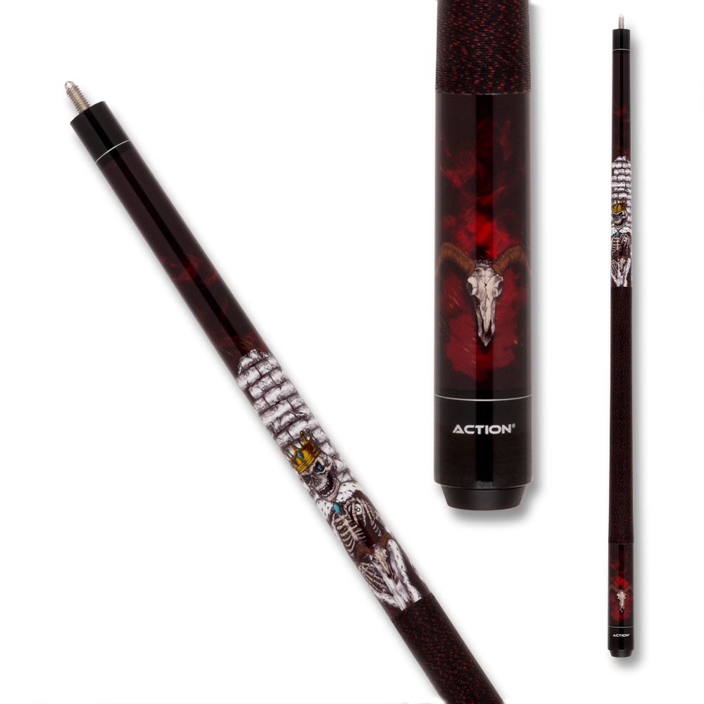 BAGUETTE DE BILLARD ACTION KING SKELETON ADV121 AVEC GRIP NOIRE ET ROUGE 13MM 19OZ