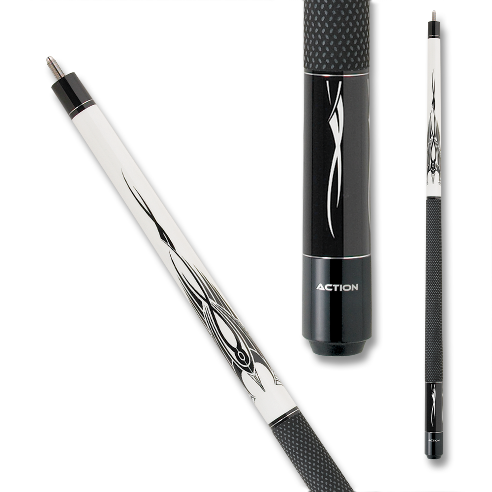BAGUETTE DE BILLARD ACTION BW02 AVEC GRIP TEC-RELON NOIR ET BLANC 13MM 19OZ