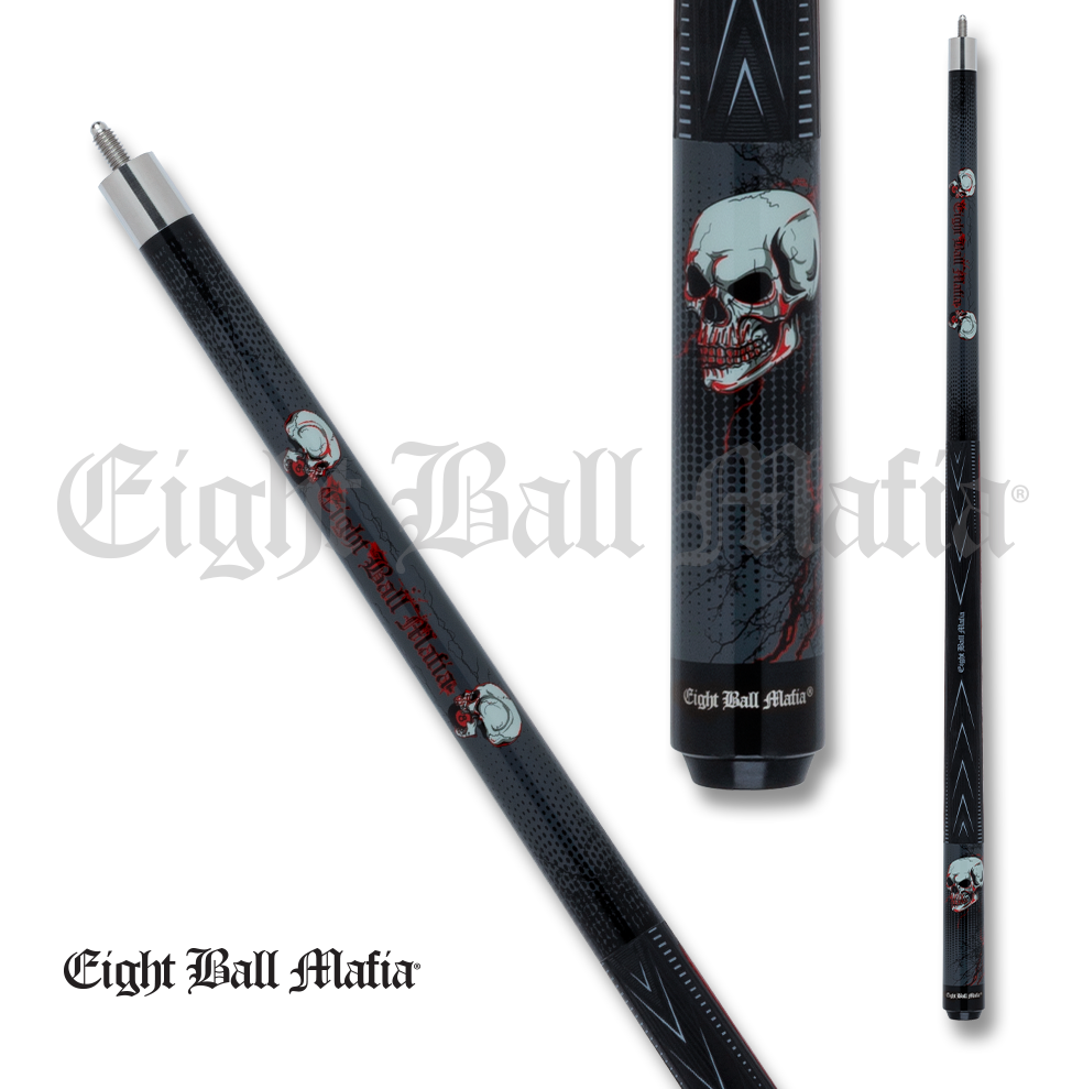 BAGUETTE DE BILLARD ACTION EBM24 MOTIF CRÂNE SPORT GRIP GRIS ET NOIRE ET ROUGE 13MM 19OZ
