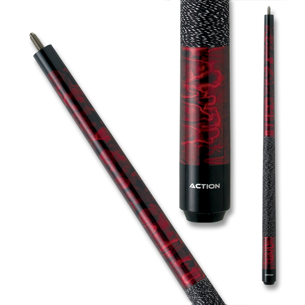 BAGUETTE DE BILLARD ACTION JR12 48" GRIP TOURBILLON NOIR ET ROUGE 12MM 19OZ