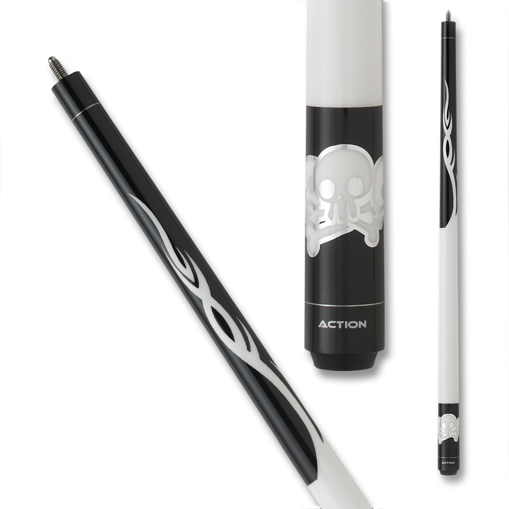 BAGUETTE DE BILLARD ACTION JR17 52" MOTIF CRÂNES BLANC ET NOIR 12MM 19OZ