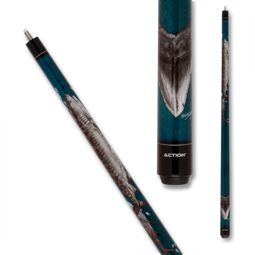 BAGUETTE DE BILLARD ACTION SHARKS ADV123 SANS GRIP TURQUOISE ET GRIS 13MM 19OZ