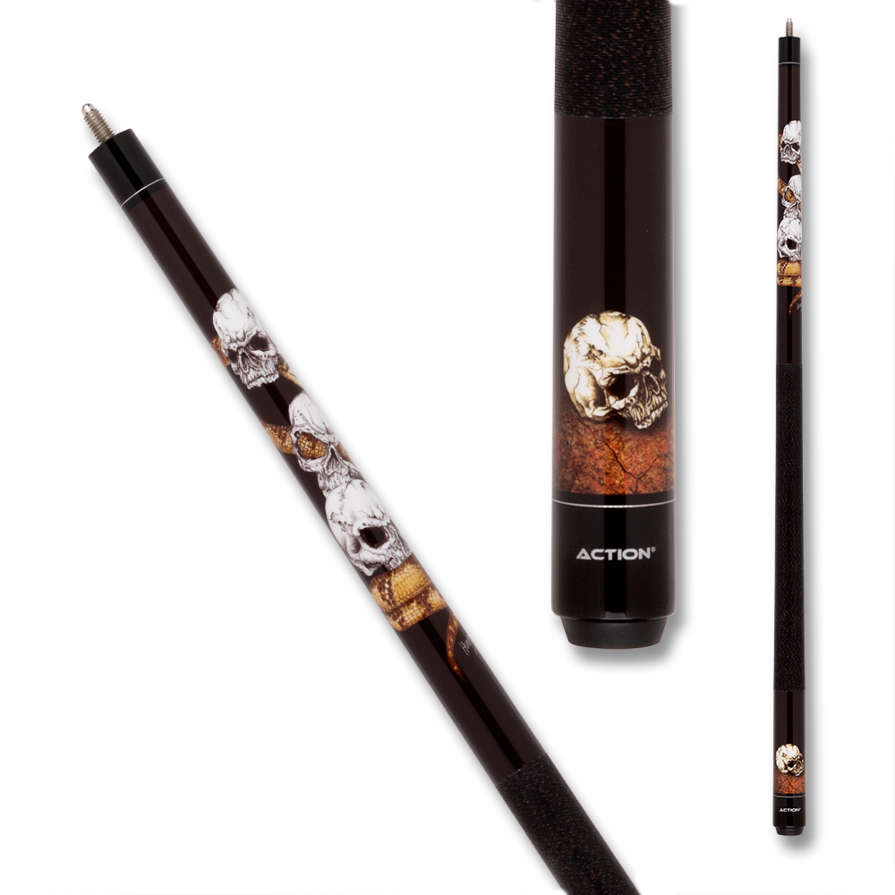 BAGUETTE DE BILLARD ACTION SKULL SNAKE ADV120 AVEC GRIP NOIR ET BLANC 13MM 19OZ