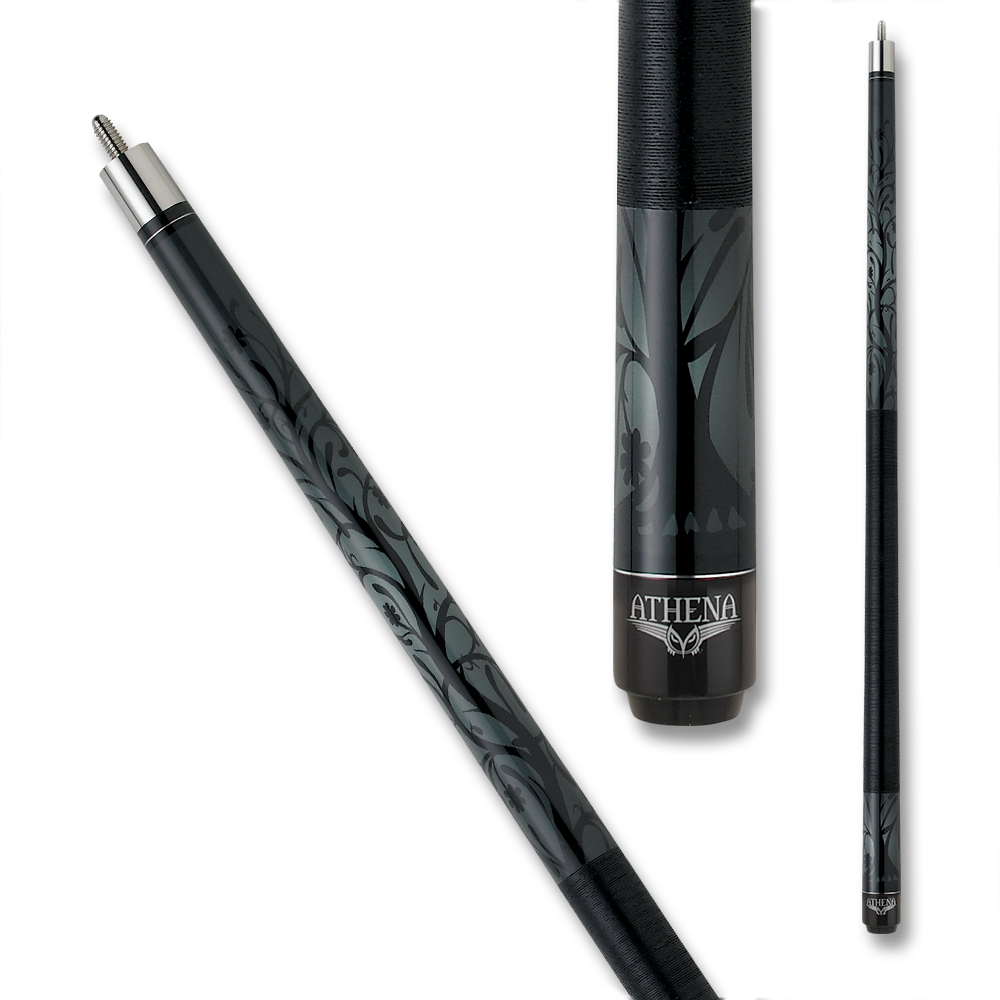 BAGUETTE DE BILLARD ATHENA ATH23 AVEC MOTIF VÉGÉTALISÉ AVEC GRIP EN LIN NOIR ET CHARBON 12.5MM 19OZ