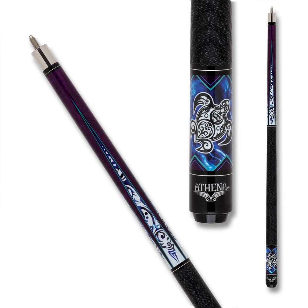 BAGUETTE DE BILLARD ATHENA ATH54 MOTIF TORTUE TRIBAL GRIP VIOLET ET BLANC 12.5MM 19OZ