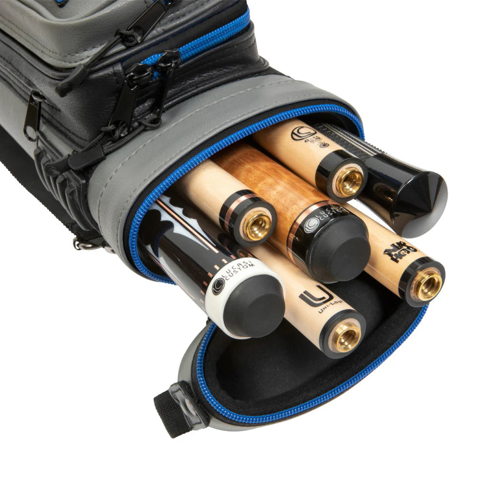 ÉTUI DE BAGUETTE DE BILLARD LUCASI RIVAL RIGIDE GRIS ET BLEU 3M 4F