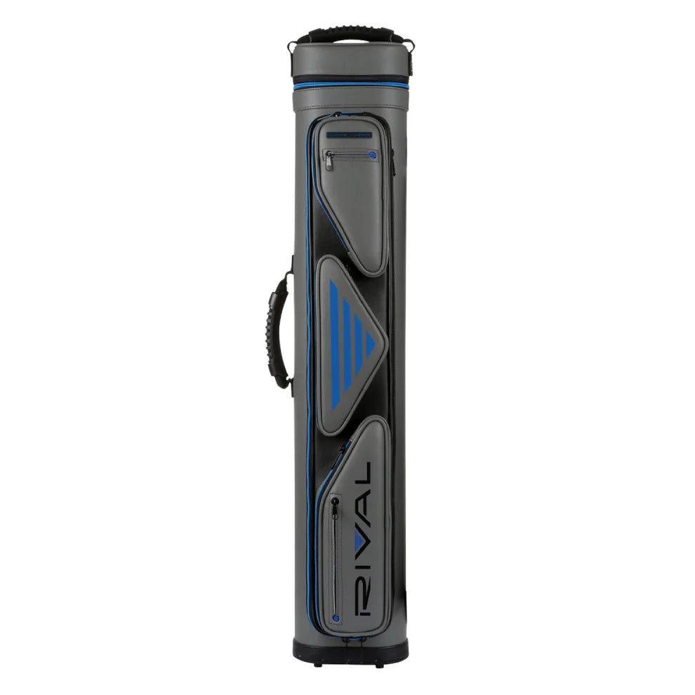 ÉTUI DE BAGUETTE DE BILLARD LUCASI RIVAL RIGIDE GRIS ET BLEU 4M 8F AVEC SUPPORT