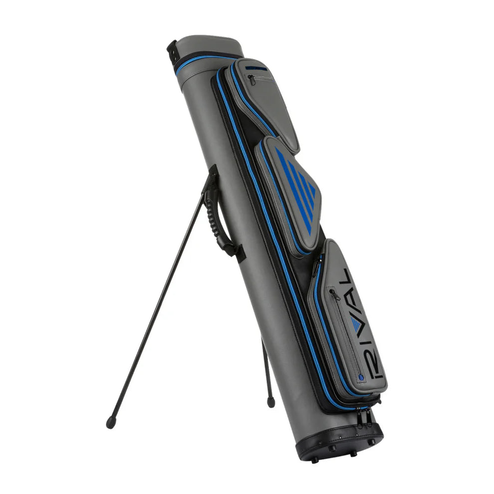 ÉTUI DE BAGUETTE DE BILLARD LUCASI RIVAL RIGIDE GRIS ET BLEU 4M 8F AVEC SUPPORT