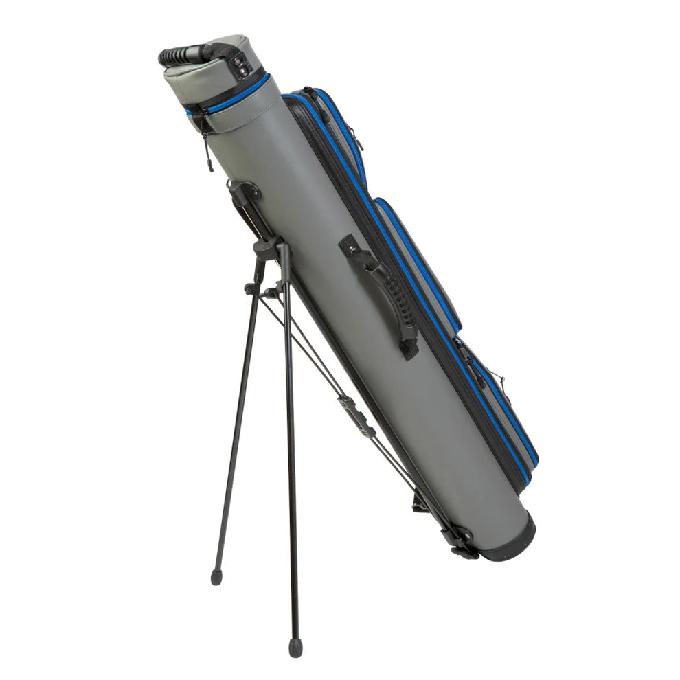 ÉTUI DE BAGUETTE DE BILLARD LUCASI RIVAL RIGIDE GRIS ET BLEU 4M 8F AVEC SUPPORT