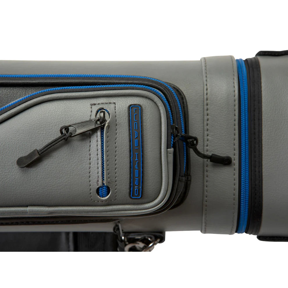 ÉTUI DE BAGUETTE DE BILLARD LUCASI RIVAL RIGIDE GRIS ET BLEU 4M 8F AVEC SUPPORT