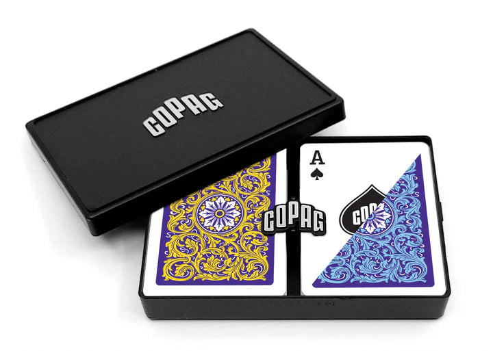 COPAG NEOTERIC PLASTIC POKER CARDS DOUBLE DECK SET 1546 REGULAR VIOLET AND BLUE AND YELLOW