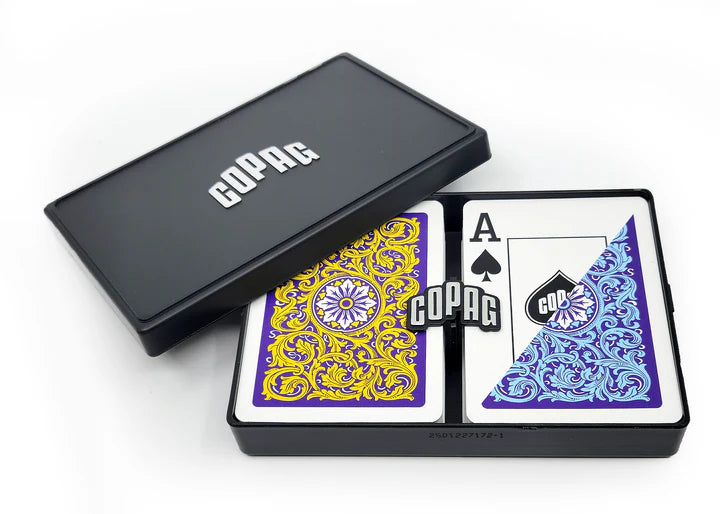COPAG JEU DE CARTES POKER EN PLASTIQUE NEOTERIC DOUBLE ENSEMBLE JUMBO 1546 VIOLET ET BLEU ET JAUNE