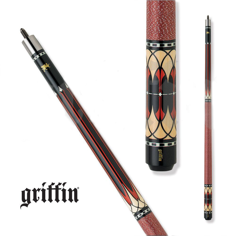 BAGUETTE DE BILLARD GRIFFIN GR31 GRIP NOIR ET BEIGE ET ROUGE 13MM 19OZ