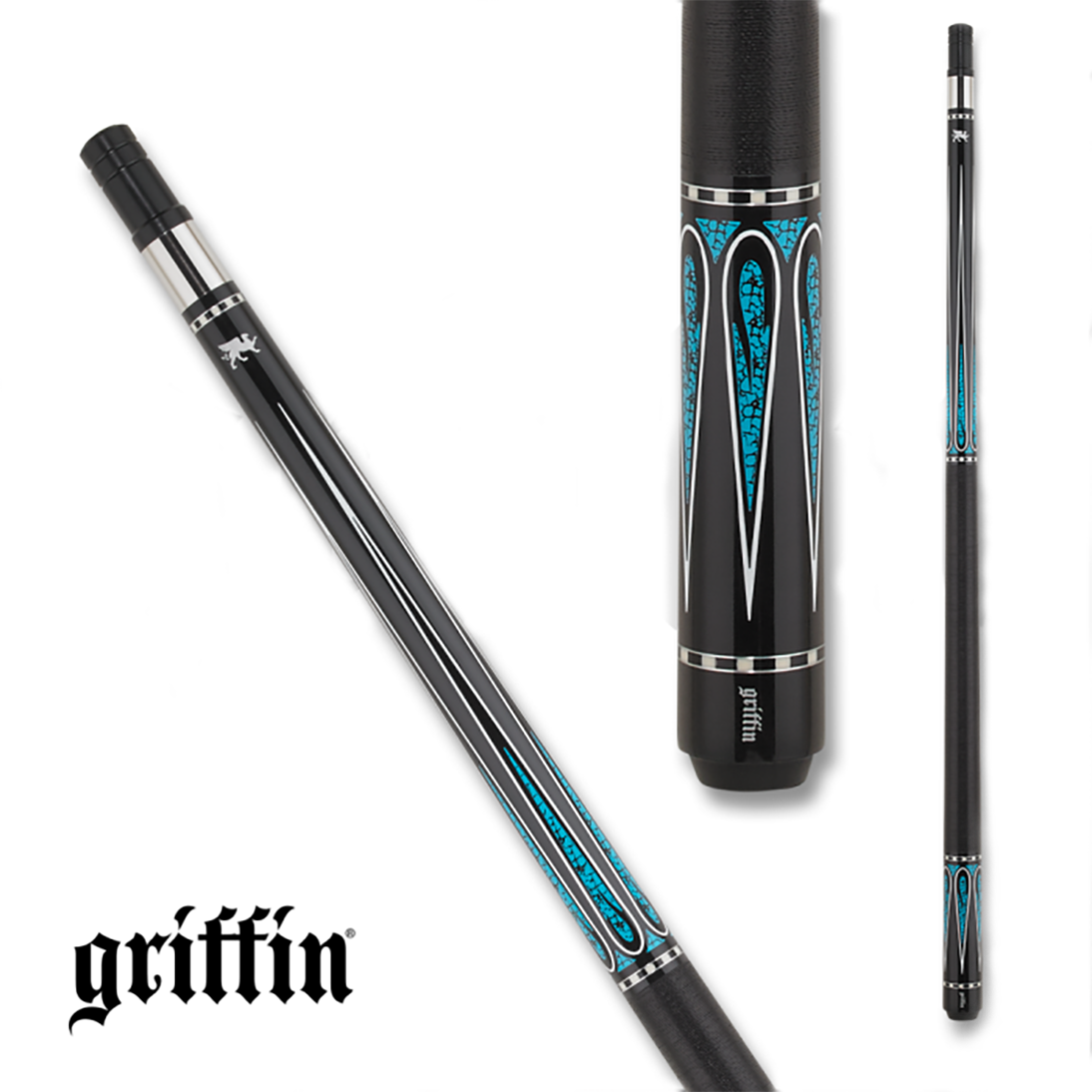 BAGUETTE DE BILLARD GRIFFIN GR54 GRIP NOIR ET TURQUOISE 13MM 19OZ