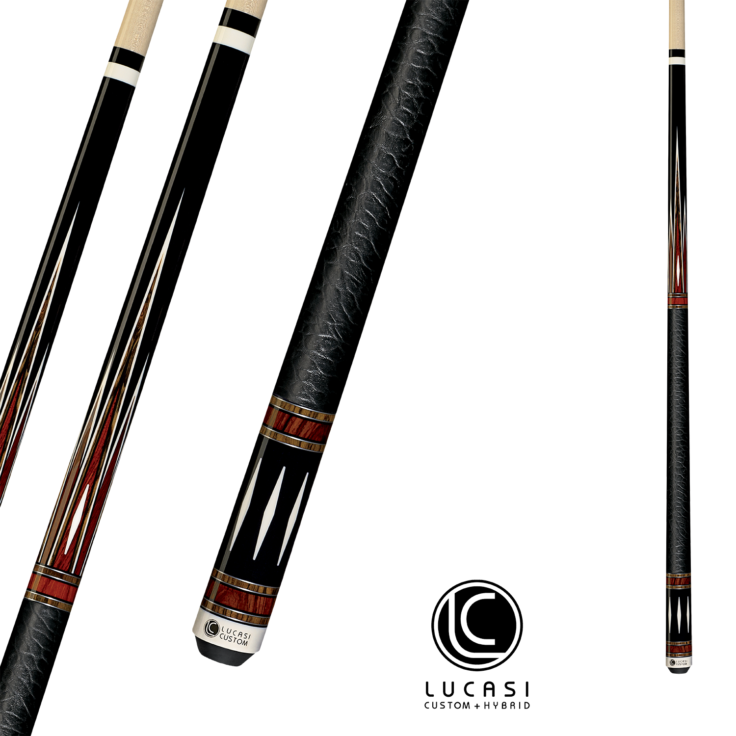 BAGUETTE DE BILLARD LUCASI PERSONNALISÉE NOIR MINUIT ET COCOBOLO BOCOTE 13MM 19OZ AVEC WRAP EN CUIR