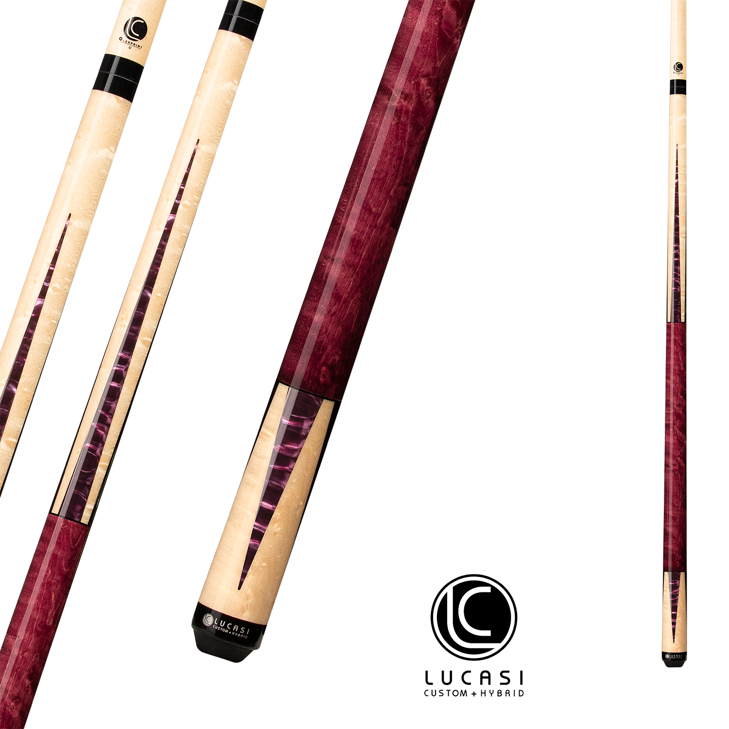 BAGUETTE DE BILLARD LUCASI PERSONNALISÉE TEINTE VIOLET ET NATUREL SUPER BIRDSEYE 13MM 19OZ