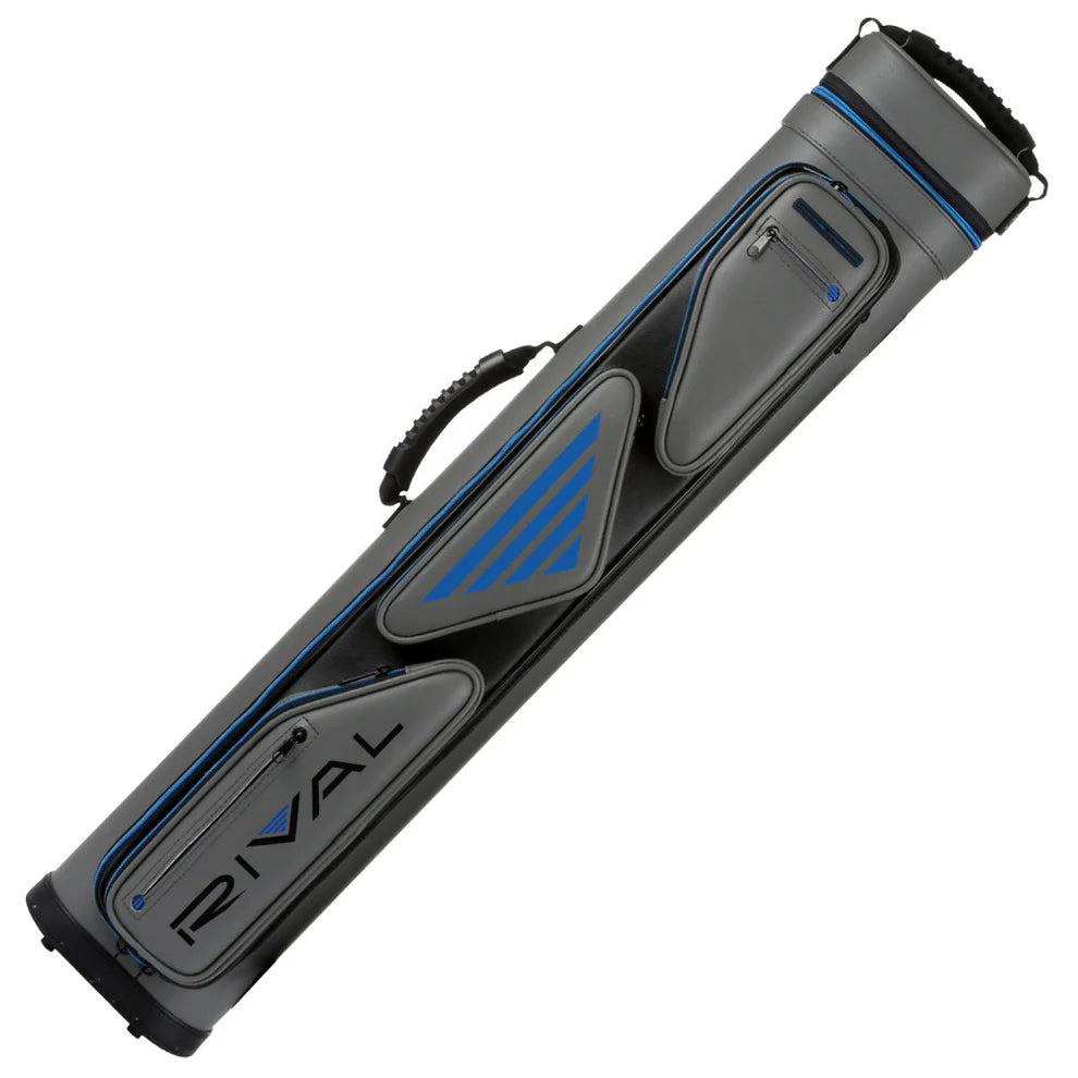ÉTUI DE BAGUETTE DE BILLARD LUCASI RIVAL RIGIDE GRIS ET BLEU 4M 8F AVEC SUPPORT