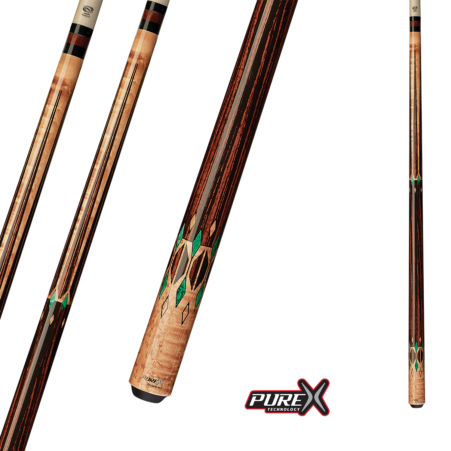 BAGUETTE DE BILLARD PURE X ÉRABLE DORÉ COCOBOLO ET MALACHITE VERTE 13MM 19OZ
