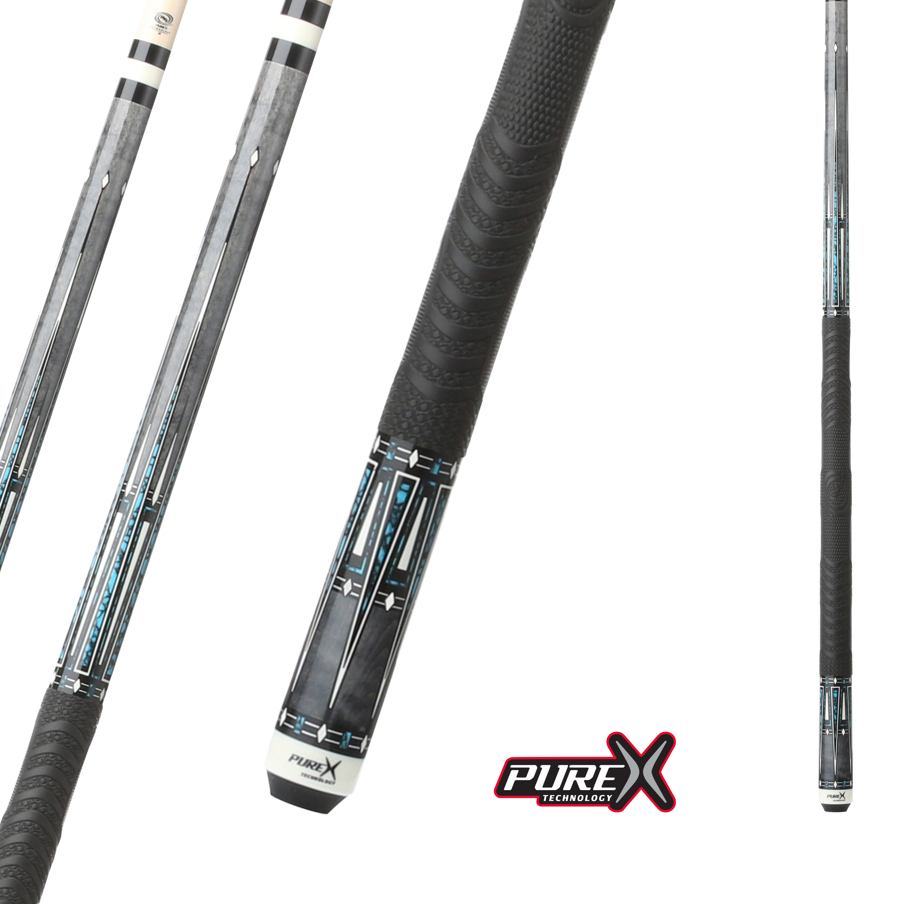 BAGUETTE DE BILLARD PURE X ÉRABLE GRIS AVEC GRAPHISMES BLEUS EN RECON 13MM 19OZ