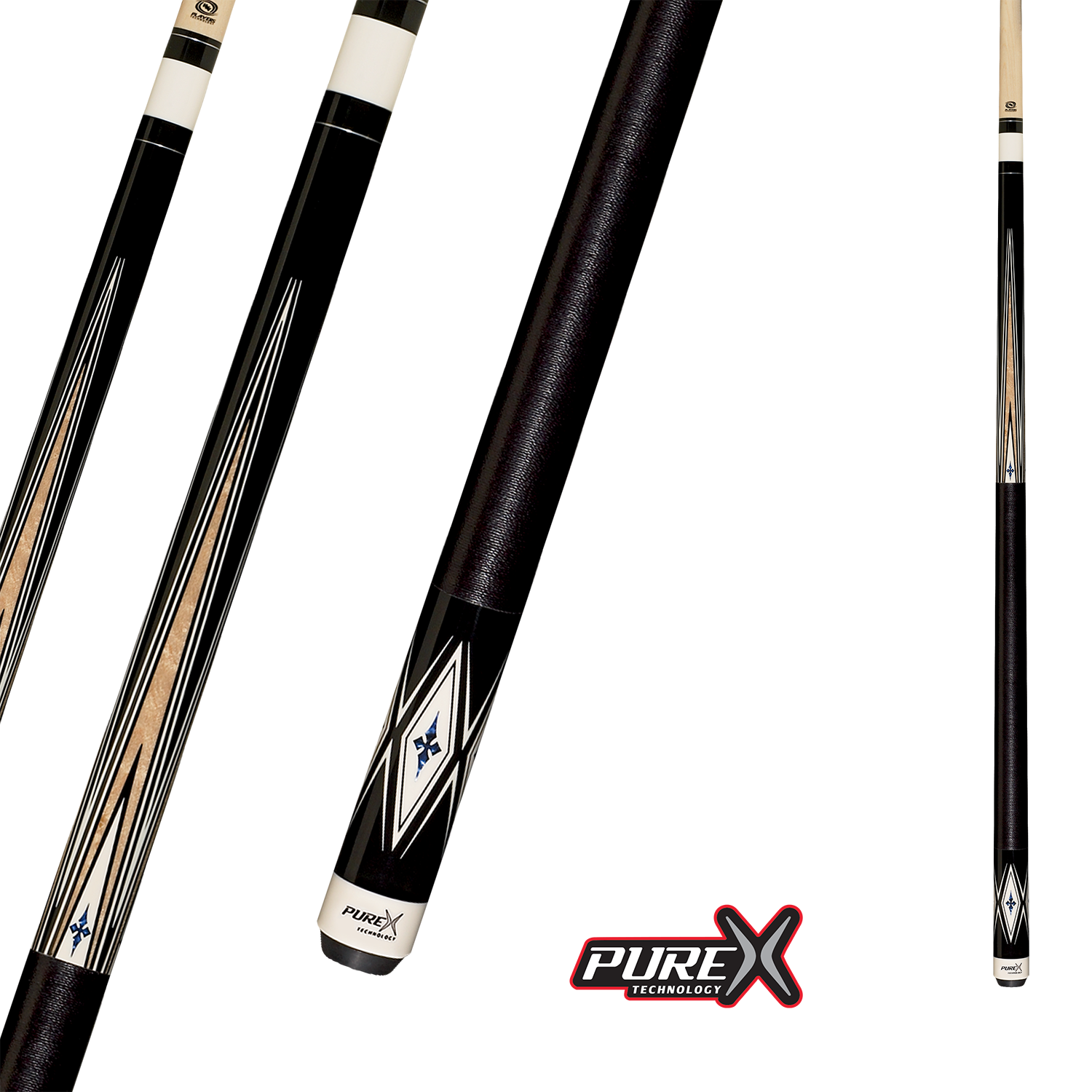 BAGUETTE DE BILLARD PURE X NOIRE ET ÉRABLE NATUREL AVEC BLEU COBALT 13MM 19OZ AVEC ENVELOPPE EN LIN