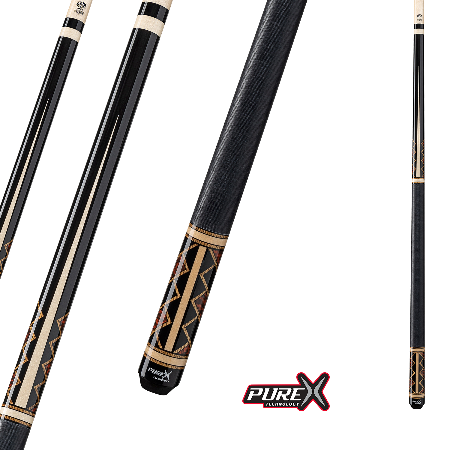 BAGUETTE DE BILLARD PURE X NOIR MINUIT ÉRABLE NATUREL ET BOCOTE THUYA BURL 12.75MM 19OZ