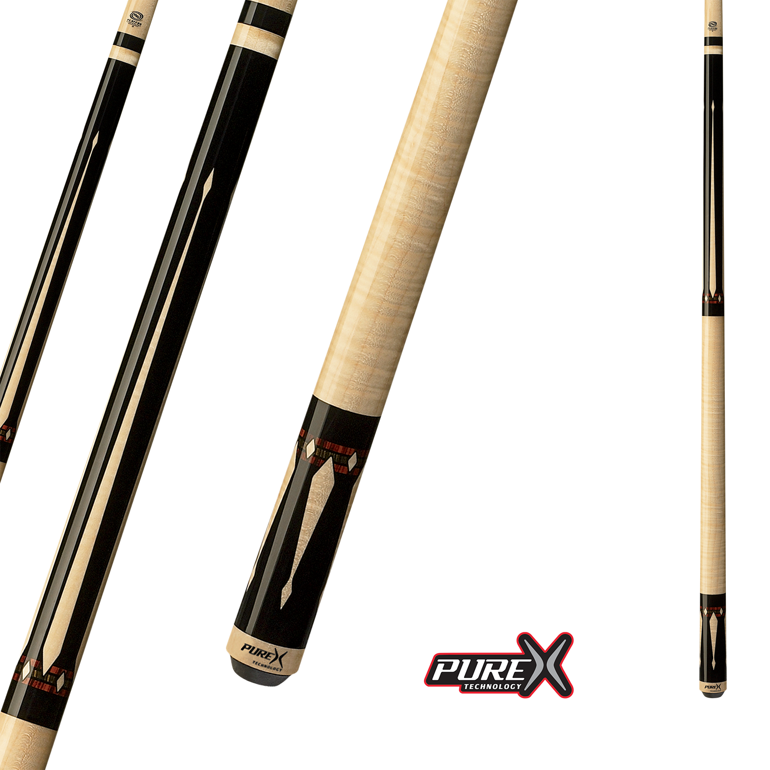 PURE X POOL CUE NATURAL CURLY MAPLE BLACK AND COCOBOLO 13MM 19OZ