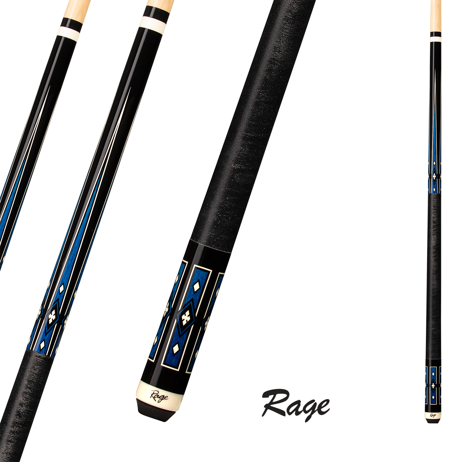 RAGE POOL CUE OJOS AZULES BLUE AND BLACK 13MM 19OZ WITH WRAP