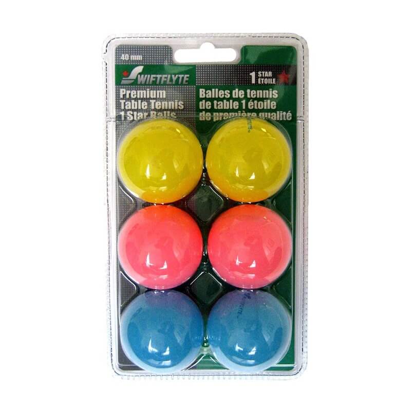 SWIFTFLYTE 1-STAR FLUORESCENT 40MM WHITE PING PONG BALLS - PACK OF 6