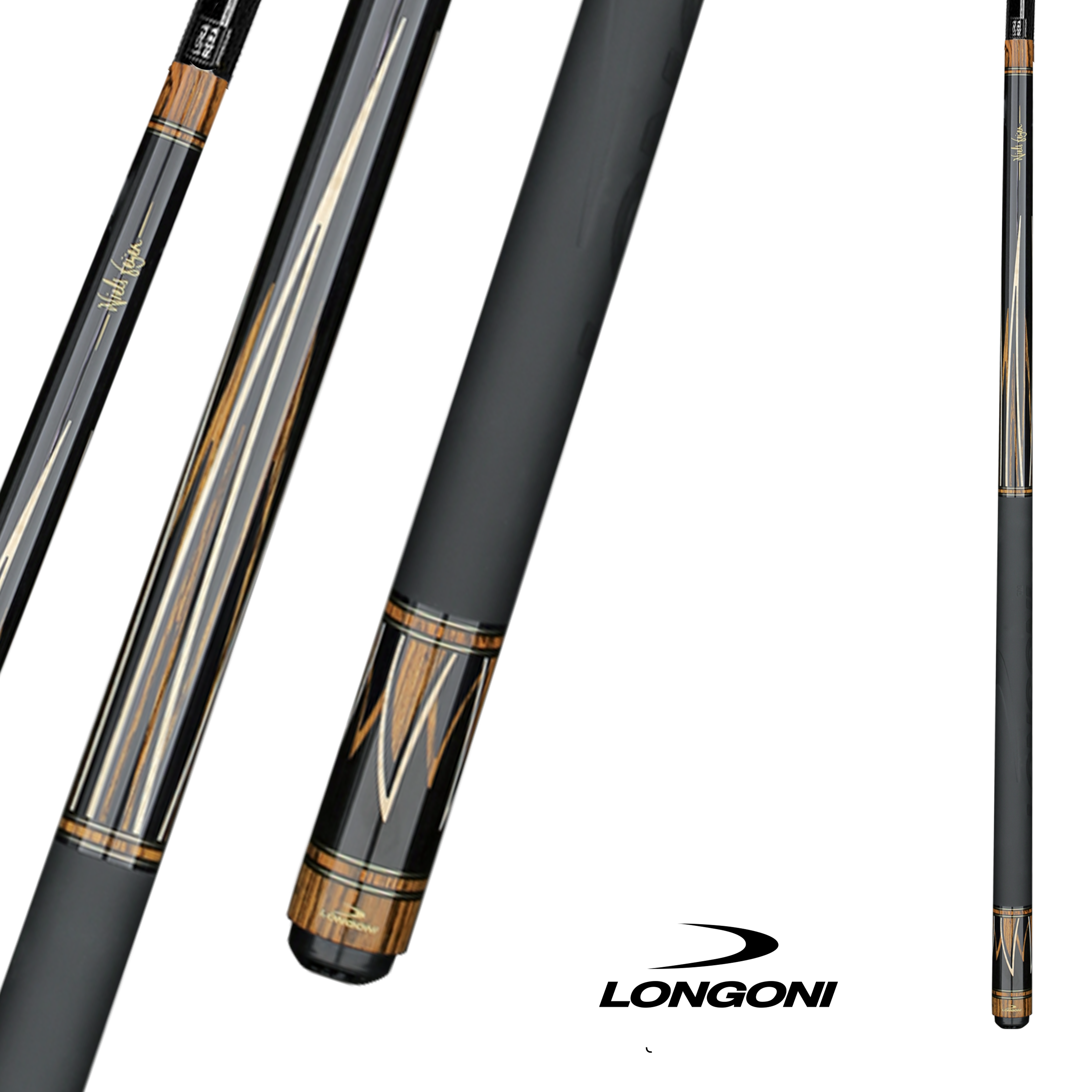 LONGONI POOL CUE FLAMES LEATHER WRAP S30 - SHAFT BLACK/WOOD 12.5MM 19OZ