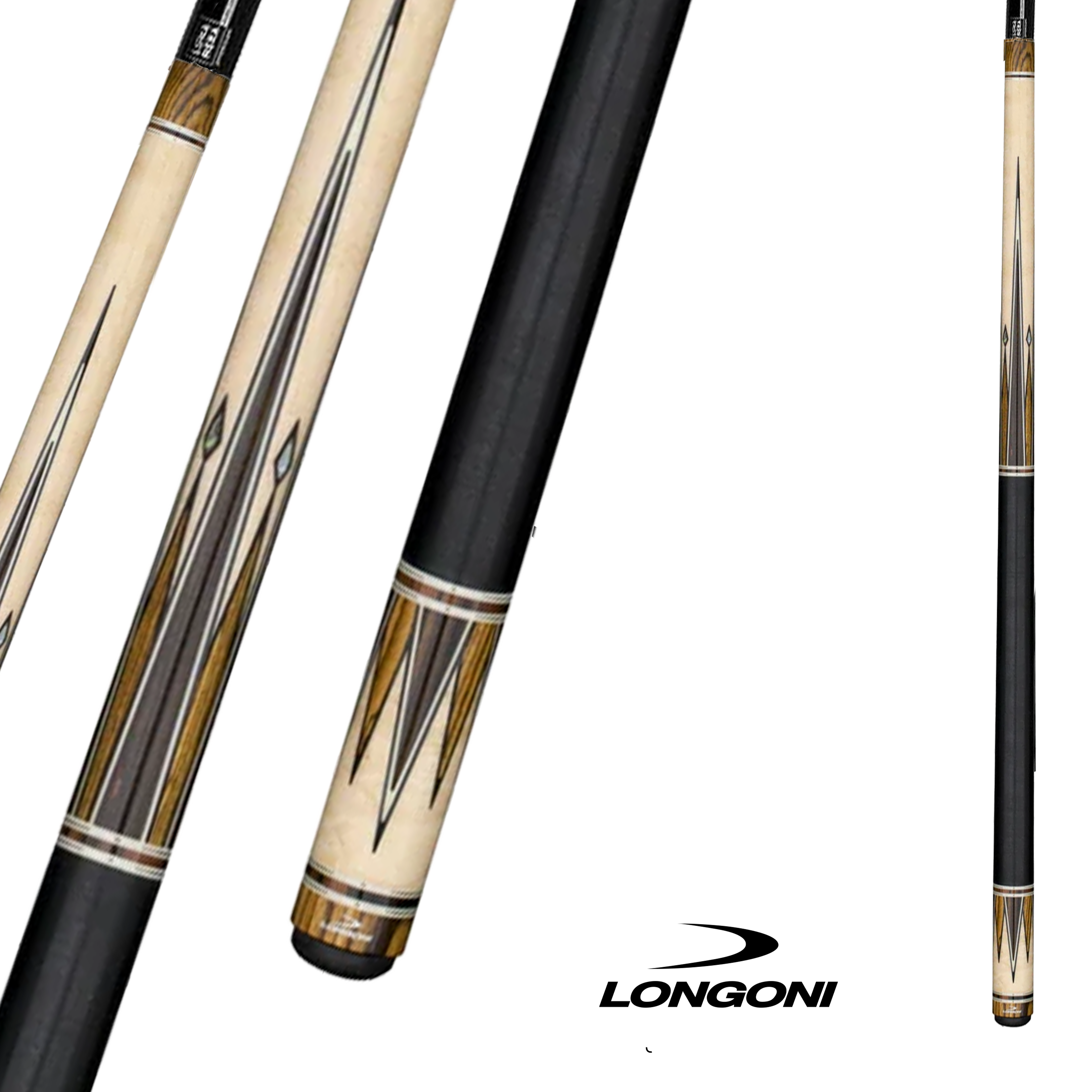 BAGUETTE DE BILLARD LONGONI MINERVA GRIP LIN - FLÈCHE LUNA NERA BEIGE/NOIR 12.5MM 19OZ