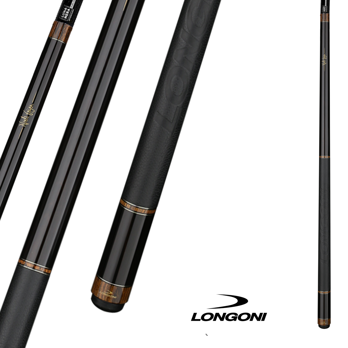 BAGUETTE DE BILLARD LONGONI SPARKLE GRIP CUIR S30 - FLÈCHE NOIR/BOIS 12.5MM 19OZ