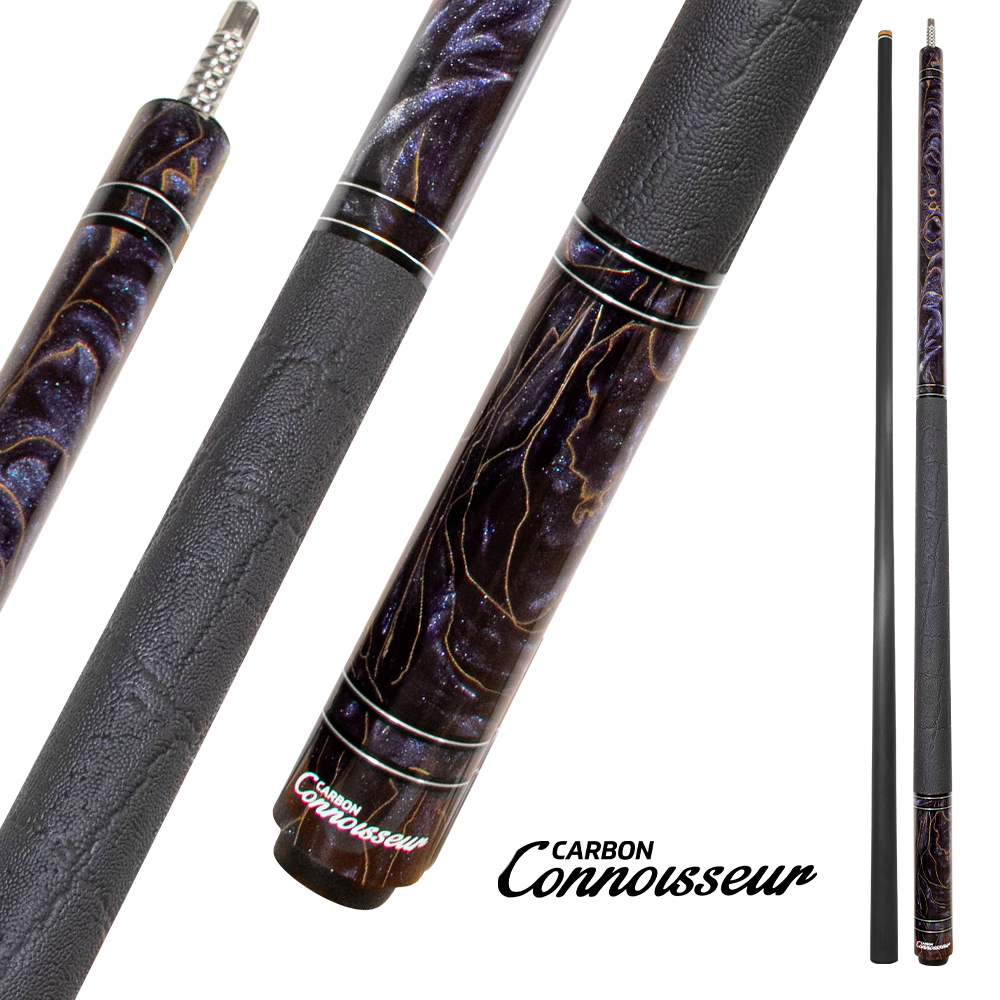 CONNOISSEUR RESIN INDESCENT 2-PIECES CUE - CARBON FIBER SHAFT PURPLE/BLACK/GOLD 12.5MM 19OZ