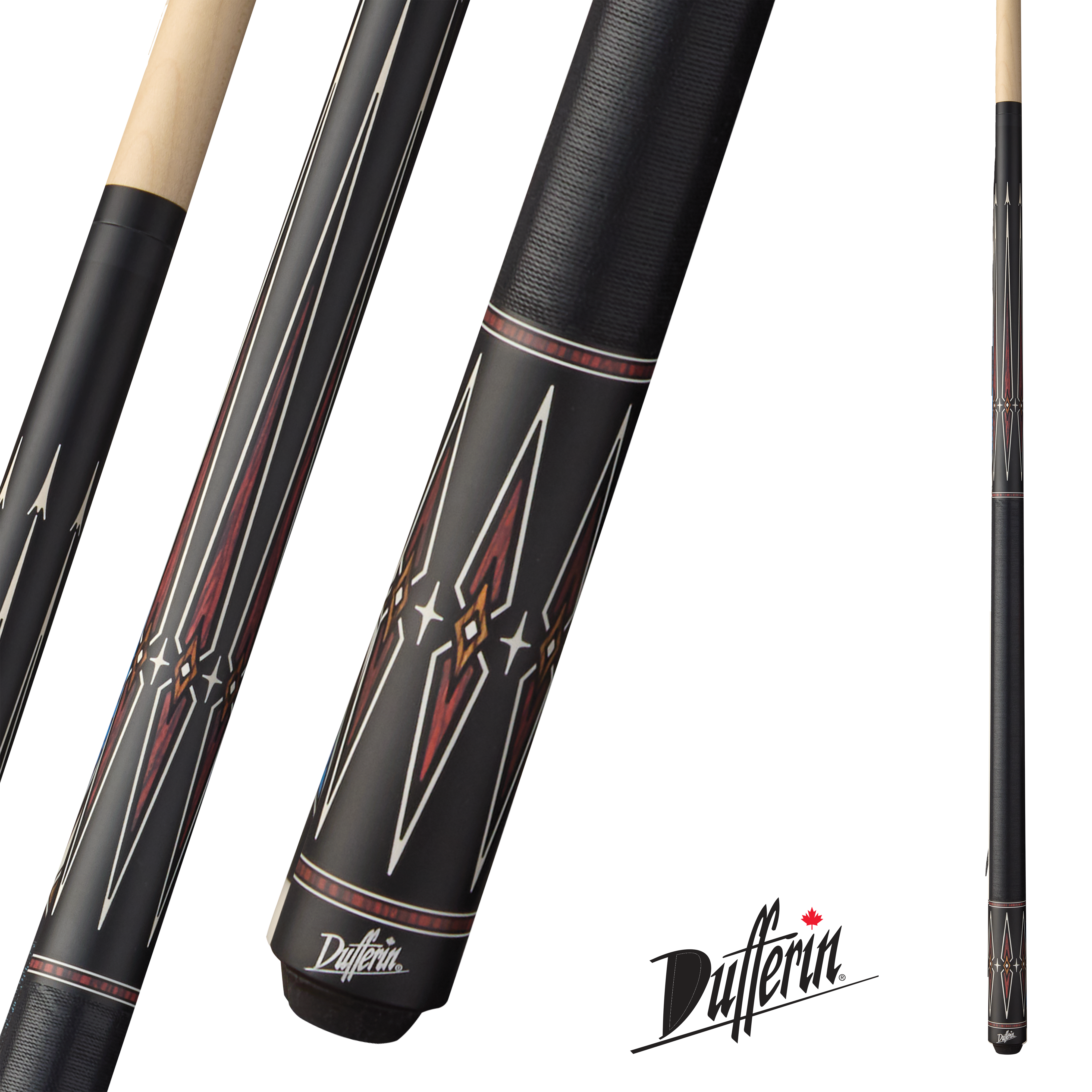 DUFFERIN POOL CUE TWILIGHT RIDGE BLACK AND WHITE LINEN WRAP 13MM 19OZ