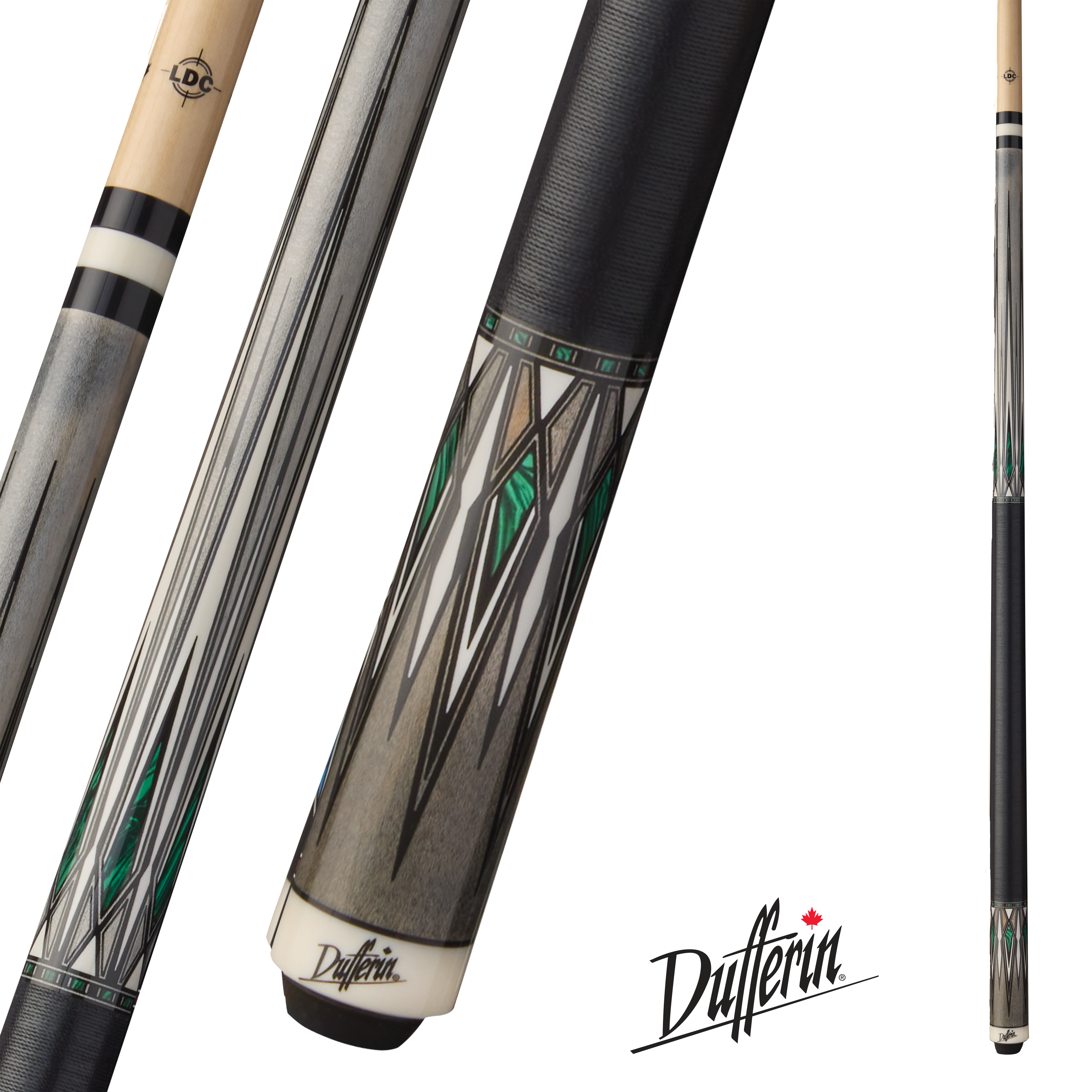 DUFFERIN POOL CUE SHADOWED PINES GREY AND GREEN LINEN WRAP 13MM 19OZ