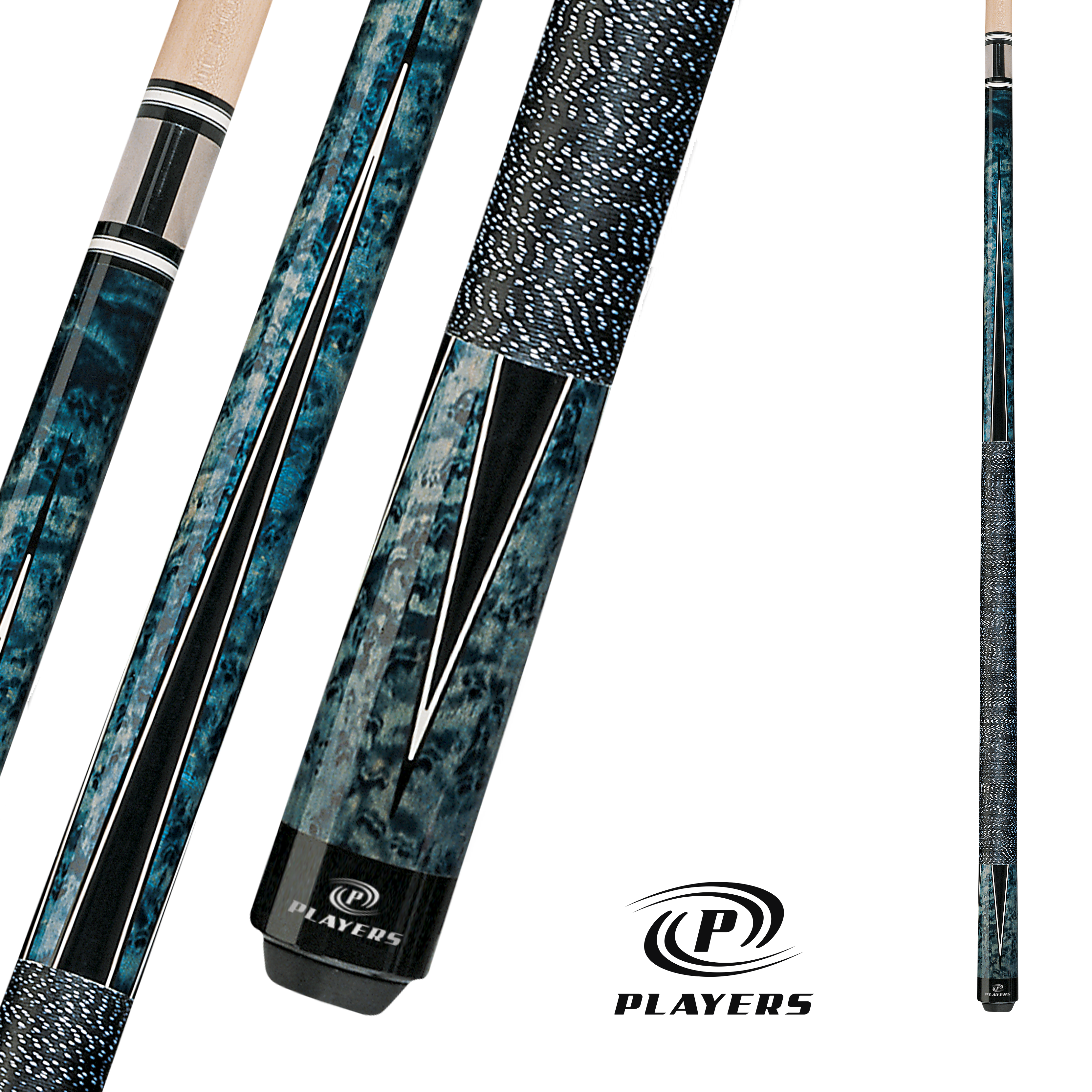 PLAYERS POOL CUE COBALT BLUE AND BLACK LINEN WRAP 13MM 19OZ