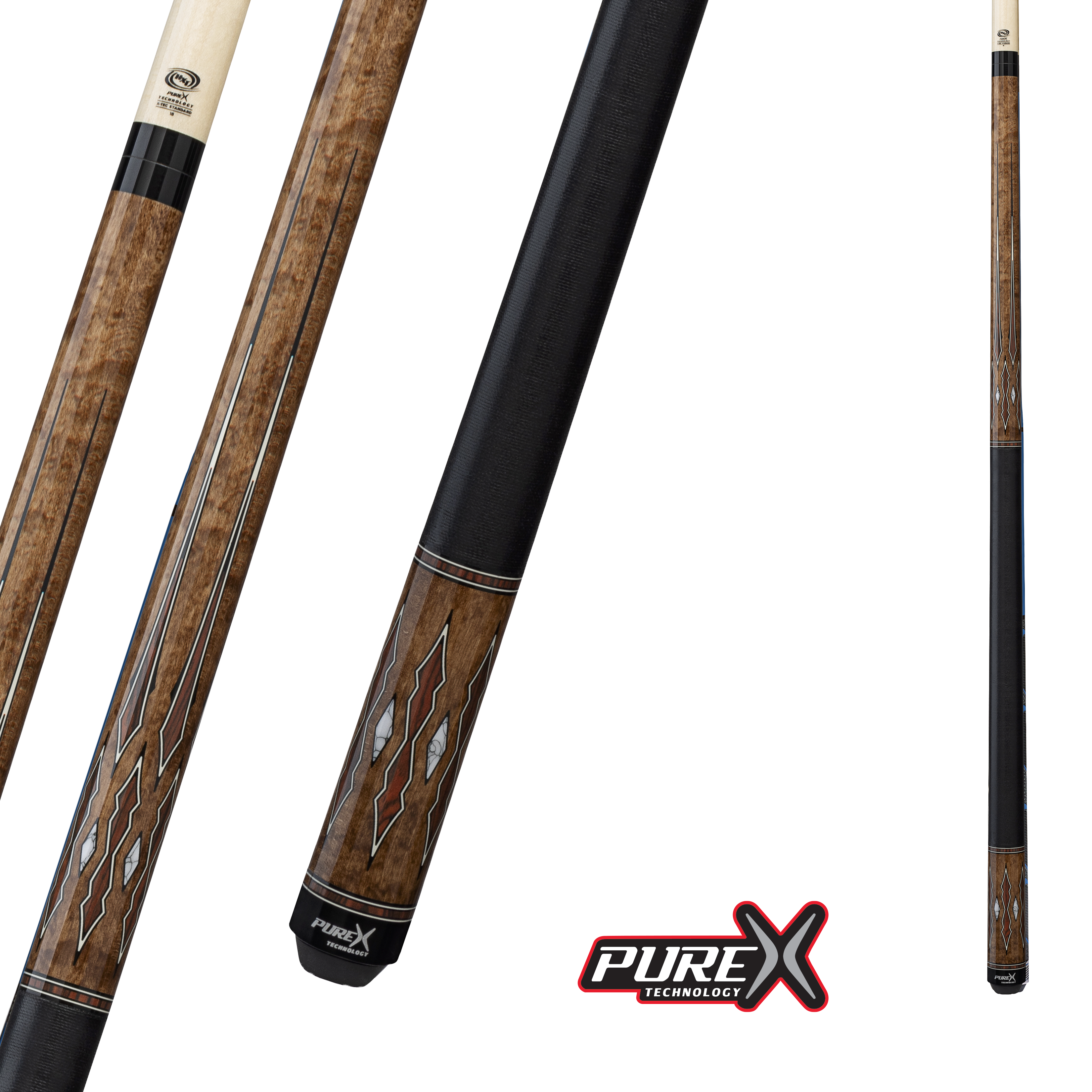 PURE X POOL CUE COFFEE STAINED MAPLE AND COCOBOLO WHITE POINTS LINEN WRAP 13MM 19OZ