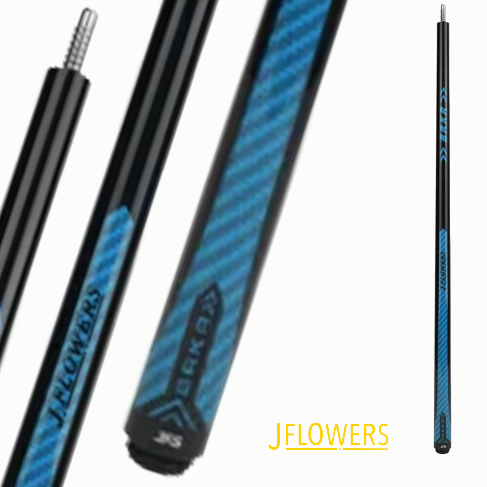 J FLOWERS POOL CUE BRKR BLACK AND BLUE NO WRAP 13MM 19.5OZ