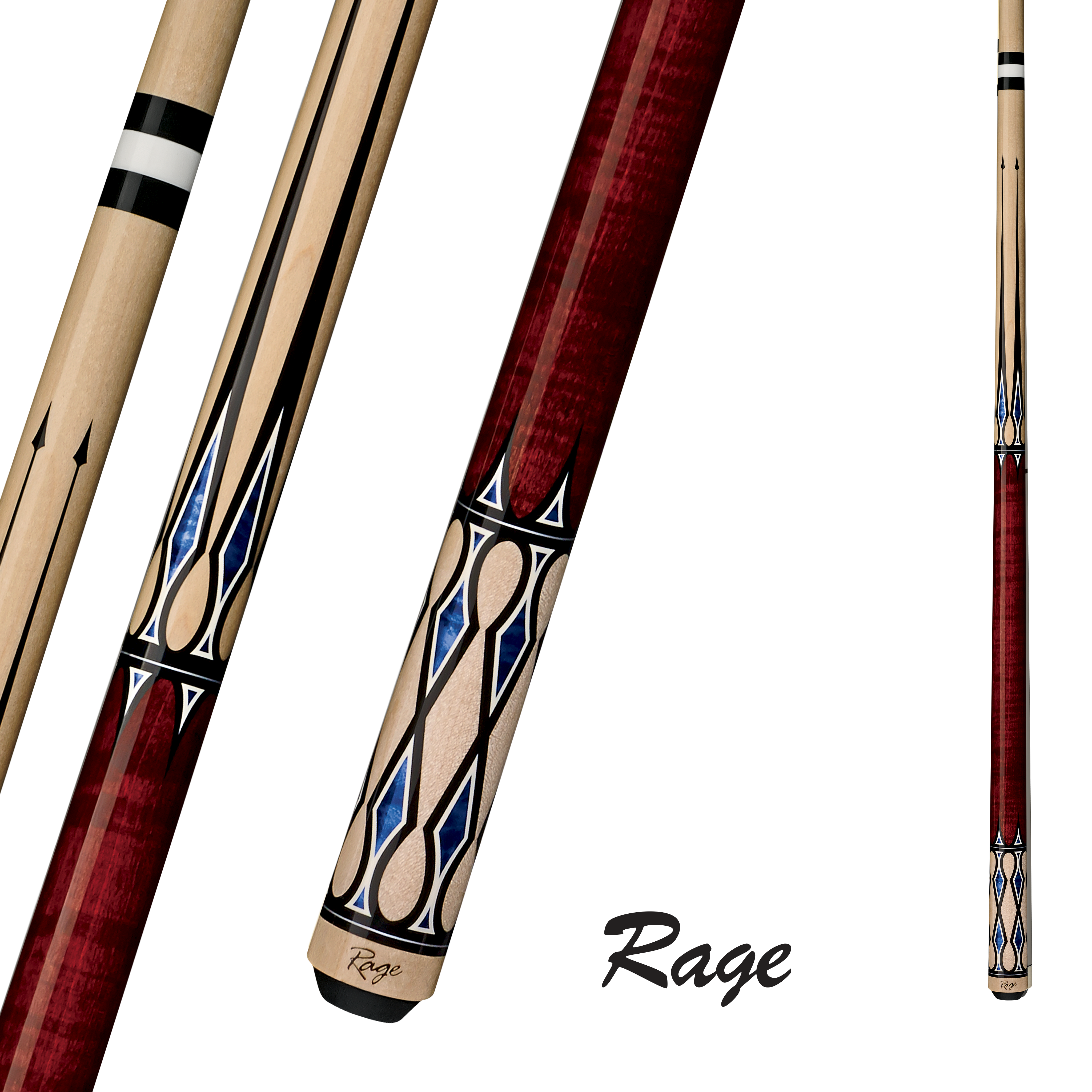 RAGE POOL CUE OH ROMEO RG202 BEIGE AND BLUE  NO WRAP 13MM 19OZ