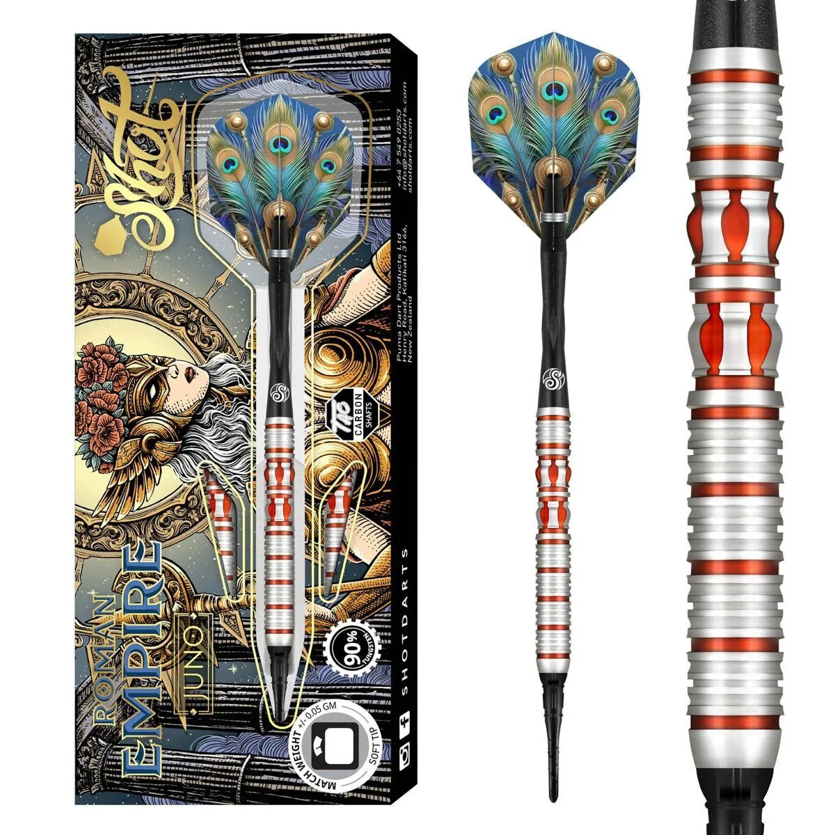 FLÉCHETTES SHOT JUNO DE ROMAN EMPIRE POINTE SOUPLE - BARREAUX EN TUNGSTÈNE À 90%