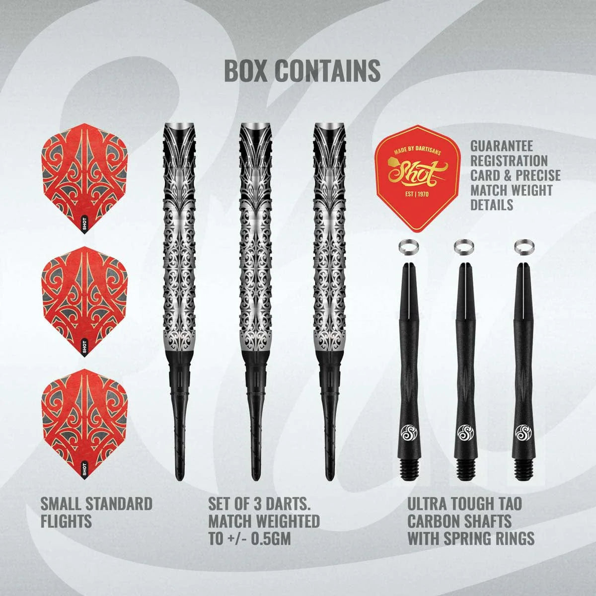 SHOT WARRIOR TAIAHA SOFT TIP DART SET - 90% TUNGSTEN BARRELS