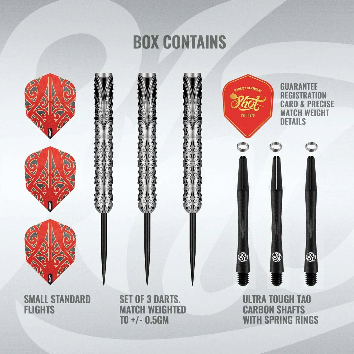 SHOT WARRIOR TAIAHA STEEL TIP DART SET - 90%TUNGSTEN BARRELS